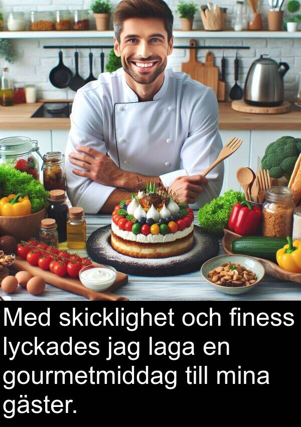 gäster: Med skicklighet och finess lyckades jag laga en gourmetmiddag till mina gäster.