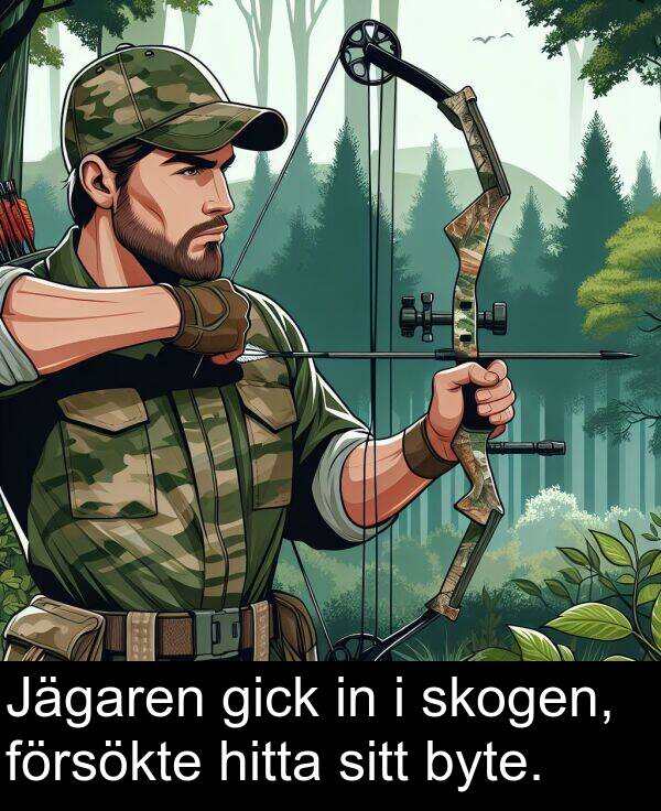 hitta: Jägaren gick in i skogen, försökte hitta sitt byte.