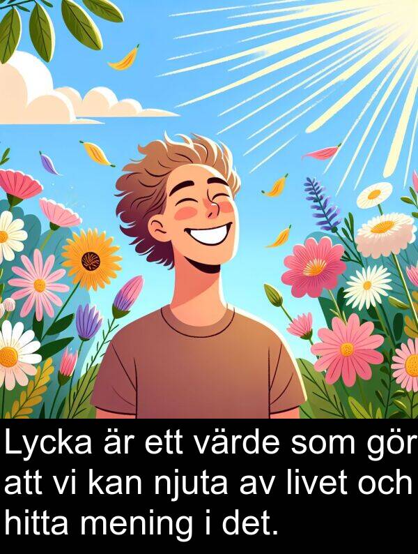 hitta: Lycka är ett värde som gör att vi kan njuta av livet och hitta mening i det.