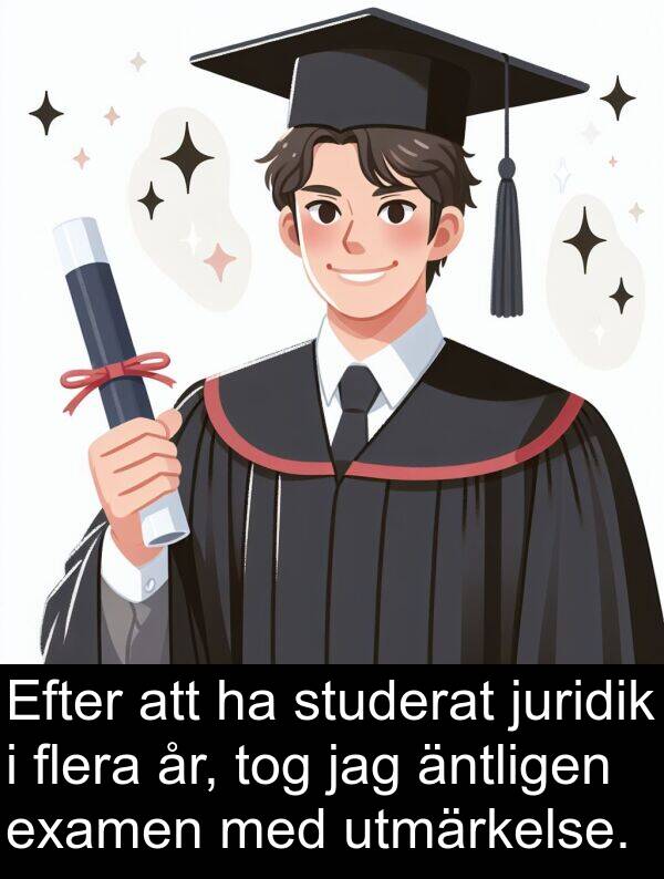 år: Efter att ha studerat juridik i flera år, tog jag äntligen examen med utmärkelse.