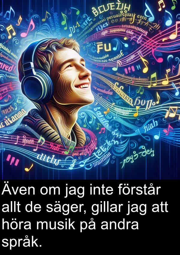 säger: Även om jag inte förstår allt de säger, gillar jag att höra musik på andra språk.