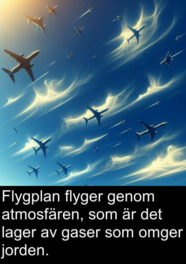 gaser: Flygplan flyger genom atmosfären, som är det lager av gaser som omger jorden.