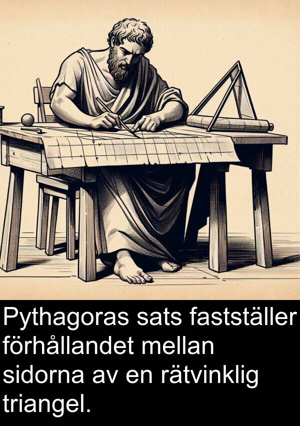 sidorna: Pythagoras sats fastställer förhållandet mellan sidorna av en rätvinklig triangel.