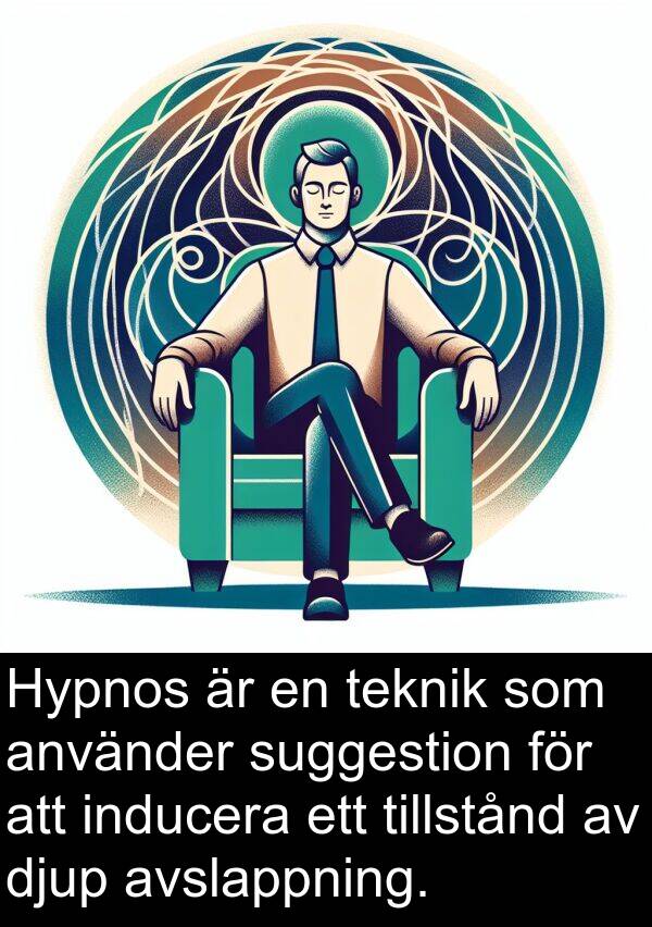 suggestion: Hypnos är en teknik som använder suggestion för att inducera ett tillstånd av djup avslappning.