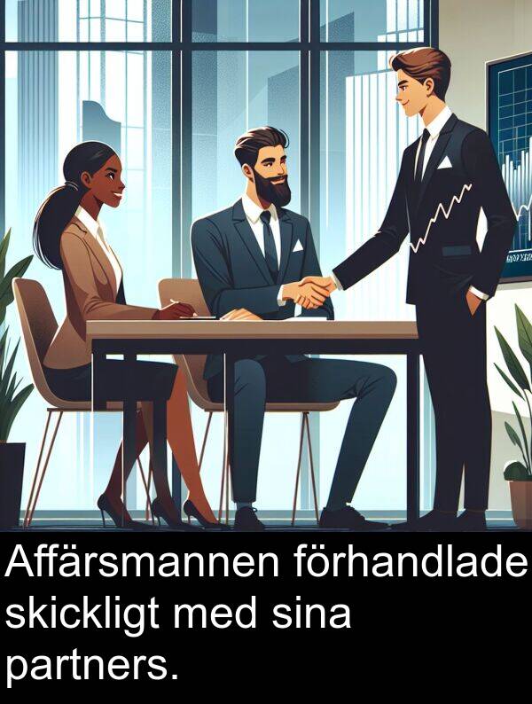 sina: Affärsmannen förhandlade skickligt med sina partners.