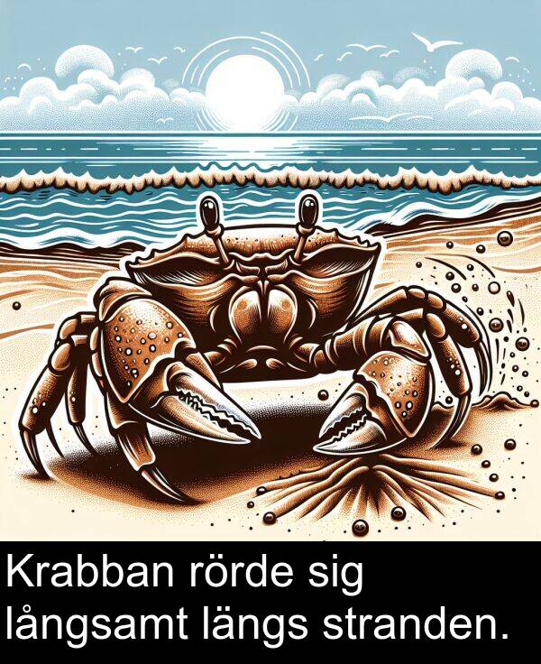 rörde: Krabban rörde sig långsamt längs stranden.