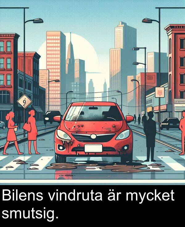 mycket: Bilens vindruta är mycket smutsig.