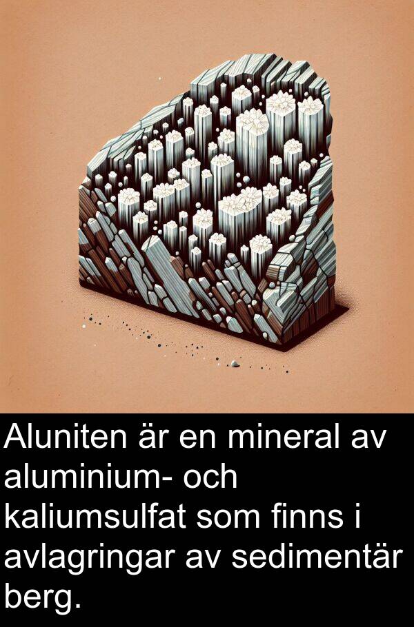 kaliumsulfat: Aluniten är en mineral av aluminium- och kaliumsulfat som finns i avlagringar av sedimentär berg.