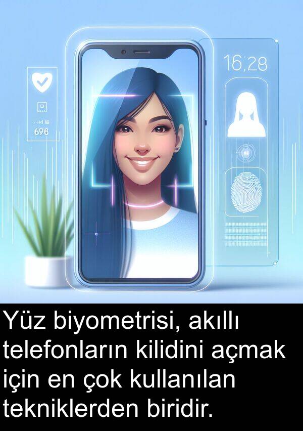 açmak: Yüz biyometrisi, akıllı telefonların kilidini açmak için en çok kullanılan tekniklerden biridir.