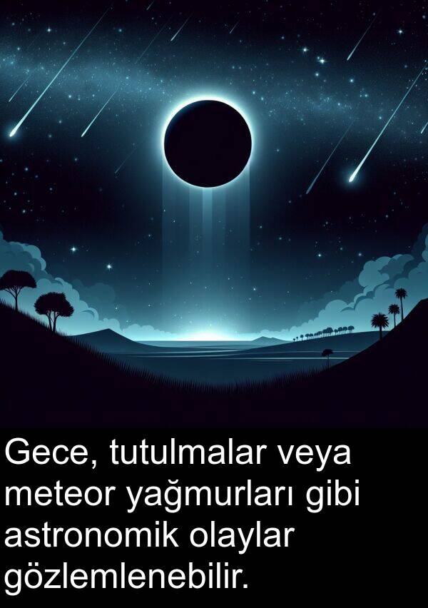 veya: Gece, tutulmalar veya meteor yağmurları gibi astronomik olaylar gözlemlenebilir.