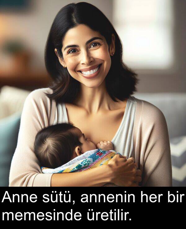 memesinde: Anne sütü, annenin her bir memesinde üretilir.