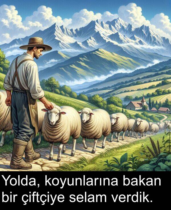 verdik: Yolda, koyunlarına bakan bir çiftçiye selam verdik.