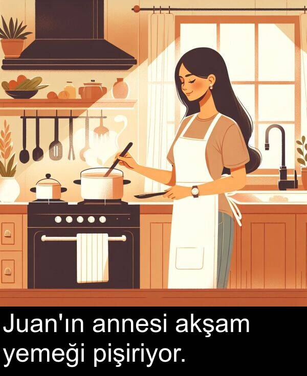 akşam: Juan'ın annesi akşam yemeği pişiriyor.