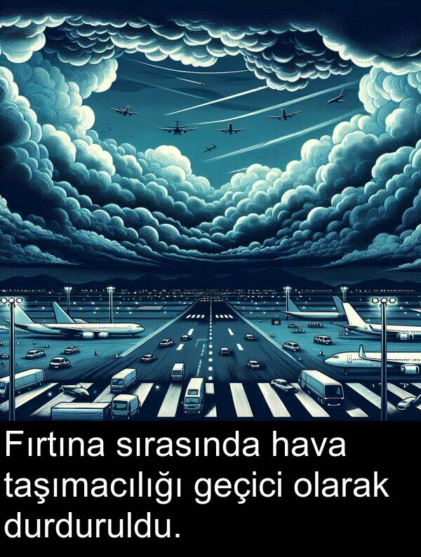 taşımacılığı: Fırtına sırasında hava taşımacılığı geçici olarak durduruldu.