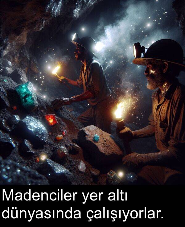 çalışıyorlar: Madenciler yer altı dünyasında çalışıyorlar.