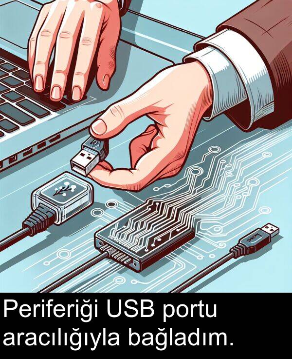 portu: Periferiği USB portu aracılığıyla bağladım.