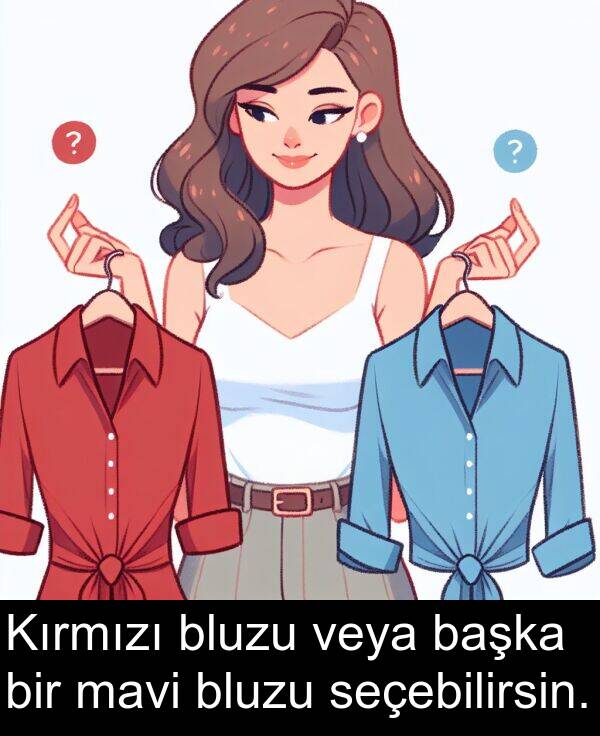 veya: Kırmızı bluzu veya başka bir mavi bluzu seçebilirsin.