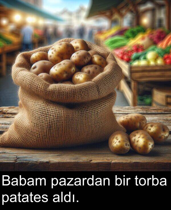 patates: Babam pazardan bir torba patates aldı.