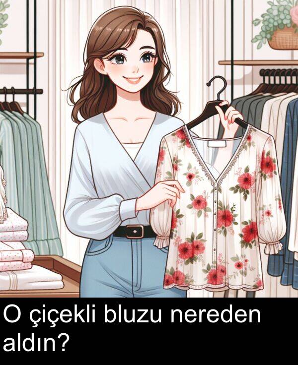 nereden: O çiçekli bluzu nereden aldın?