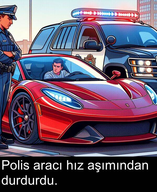 durdurdu: Polis aracı hız aşımından durdurdu.