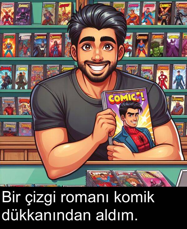 romanı: Bir çizgi romanı komik dükkanından aldım.