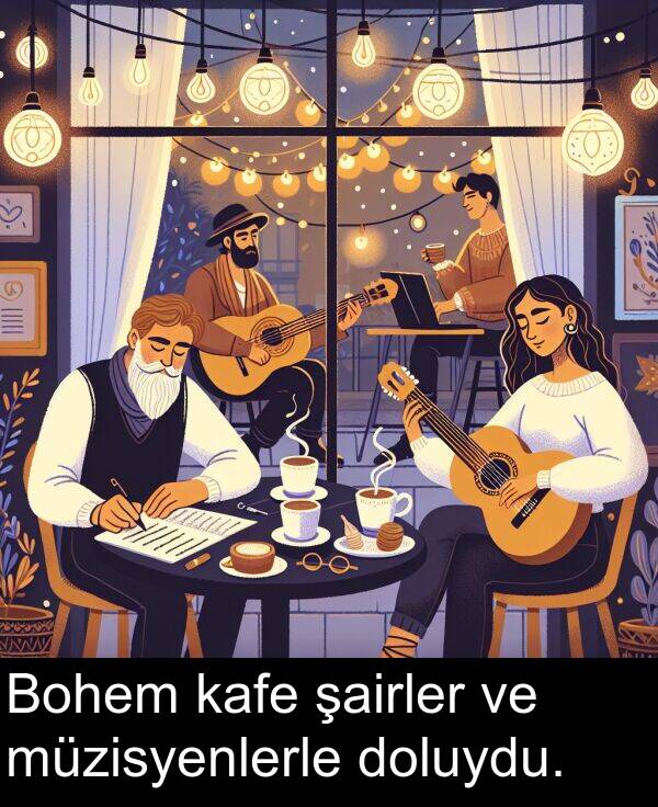 kafe: Bohem kafe şairler ve müzisyenlerle doluydu.