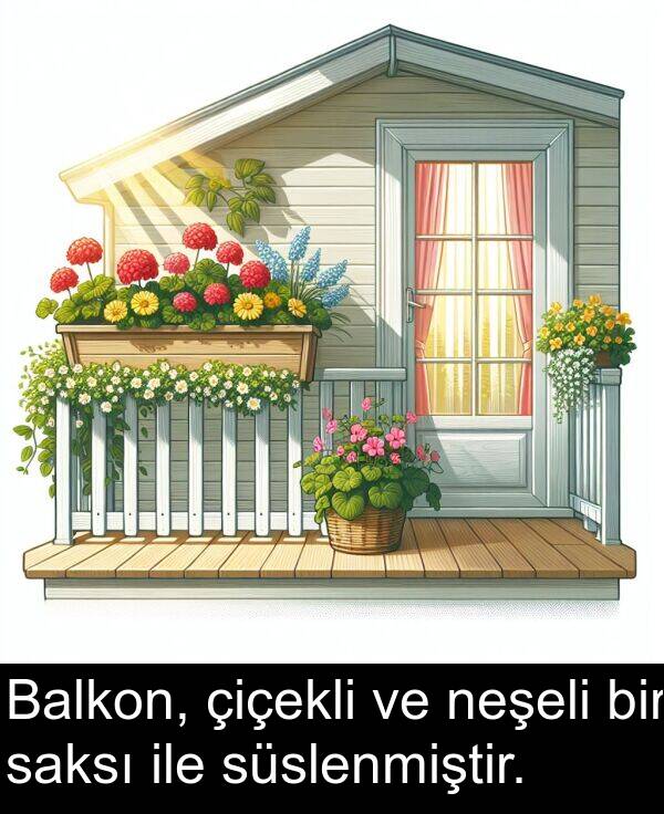 neşeli: Balkon, çiçekli ve neşeli bir saksı ile süslenmiştir.