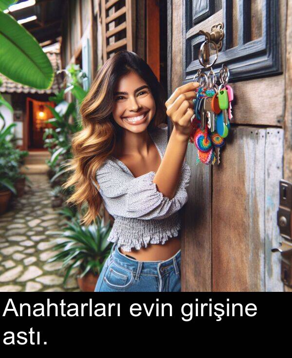 evin: Anahtarları evin girişine astı.