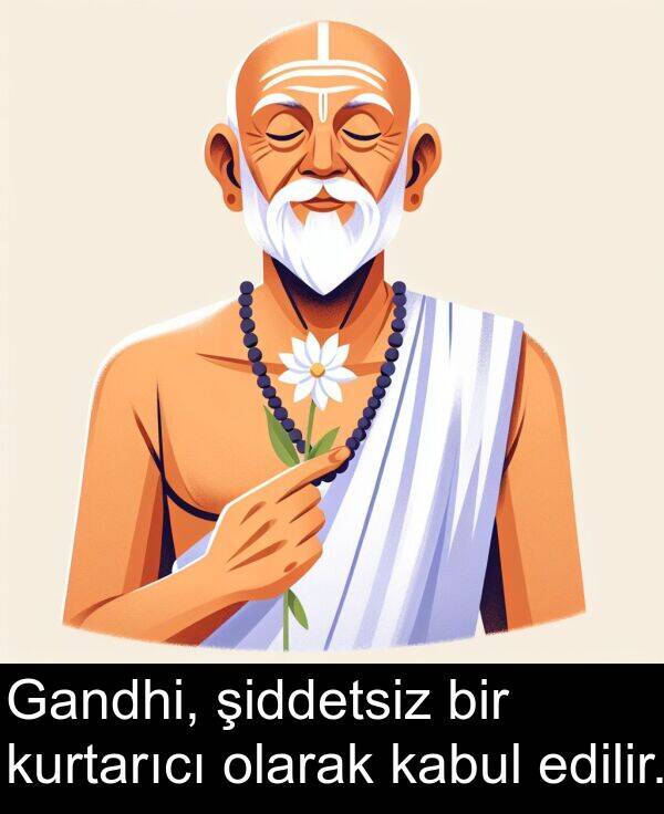 kabul: Gandhi, şiddetsiz bir kurtarıcı olarak kabul edilir.