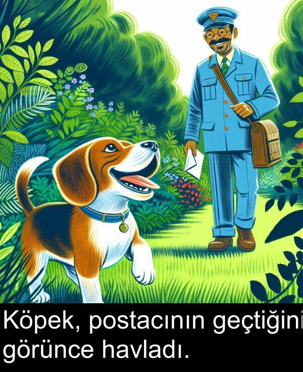 havladı: Köpek, postacının geçtiğini görünce havladı.