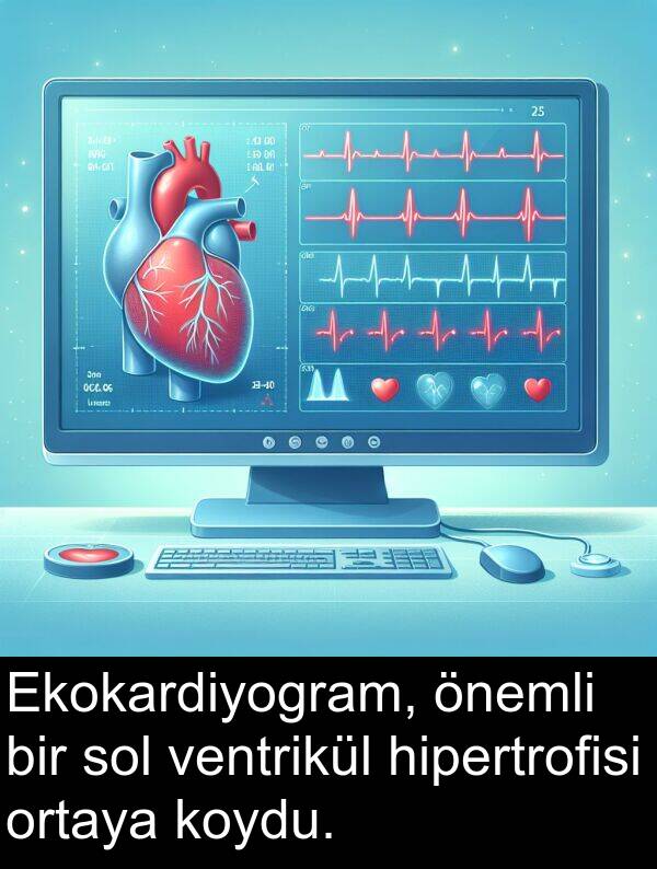 ventrikül: Ekokardiyogram, önemli bir sol ventrikül hipertrofisi ortaya koydu.