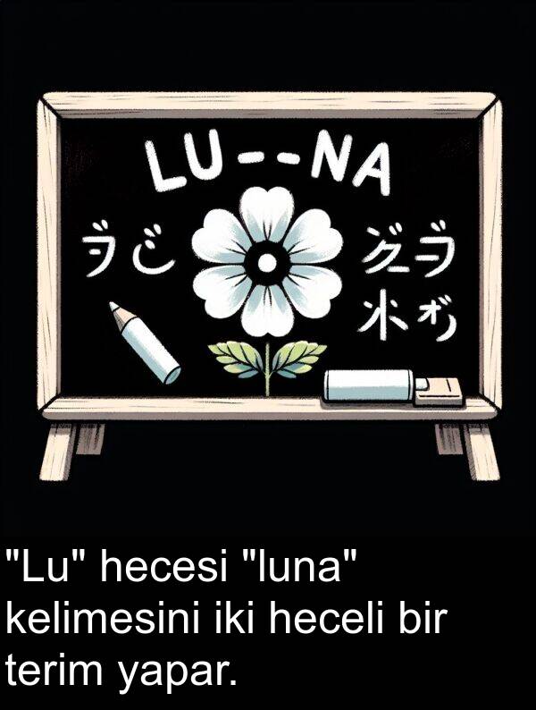 yapar: "Lu" hecesi "luna" kelimesini iki heceli bir terim yapar.