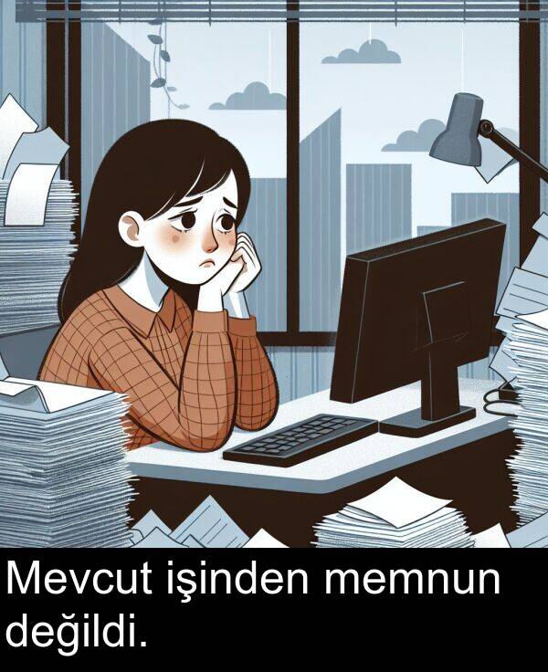 değildi: Mevcut işinden memnun değildi.