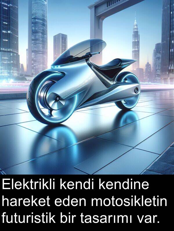 hareket: Elektrikli kendi kendine hareket eden motosikletin futuristik bir tasarımı var.