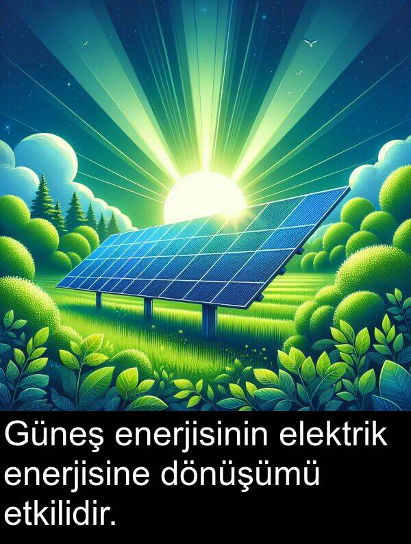 enerjisinin: Güneş enerjisinin elektrik enerjisine dönüşümü etkilidir.