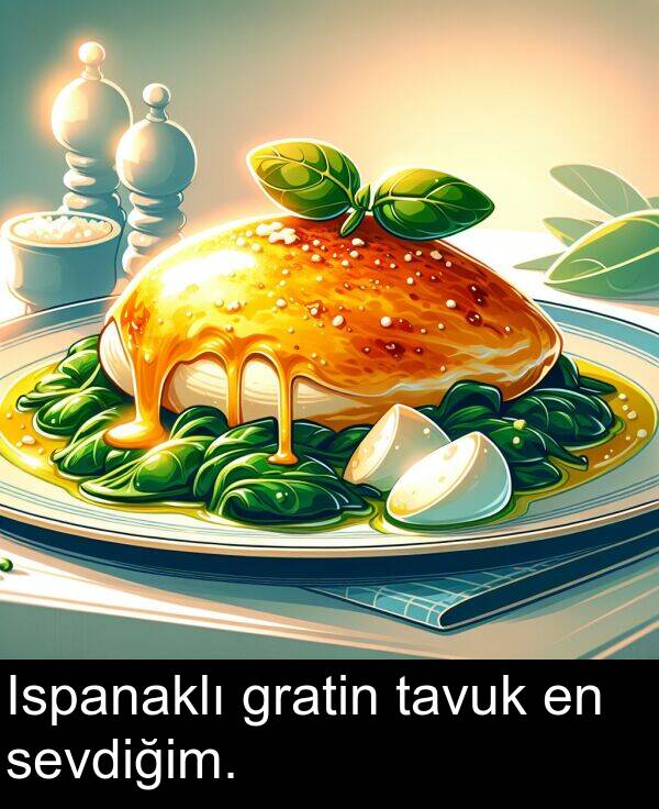 tavuk: Ispanaklı gratin tavuk en sevdiğim.