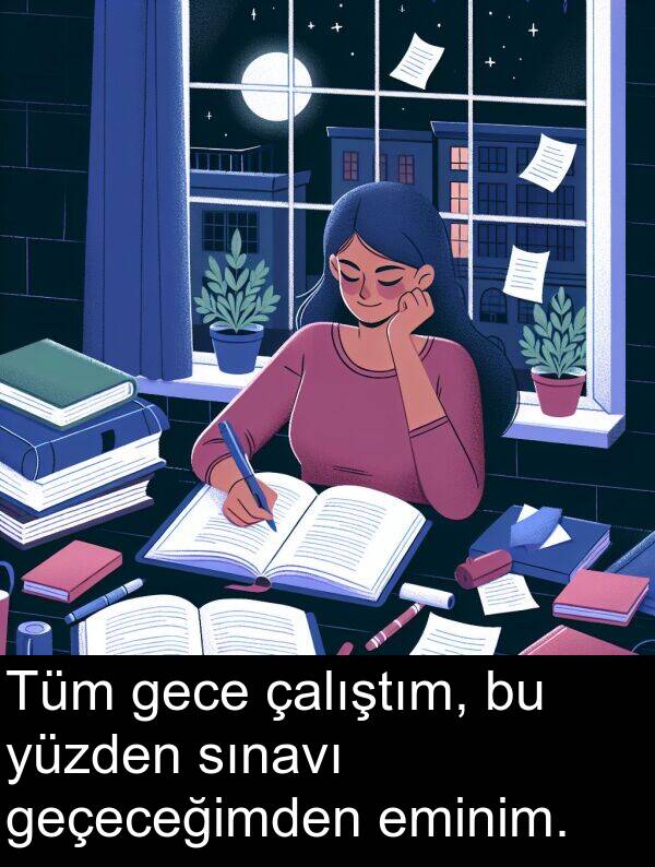 yüzden: Tüm gece çalıştım, bu yüzden sınavı geçeceğimden eminim.