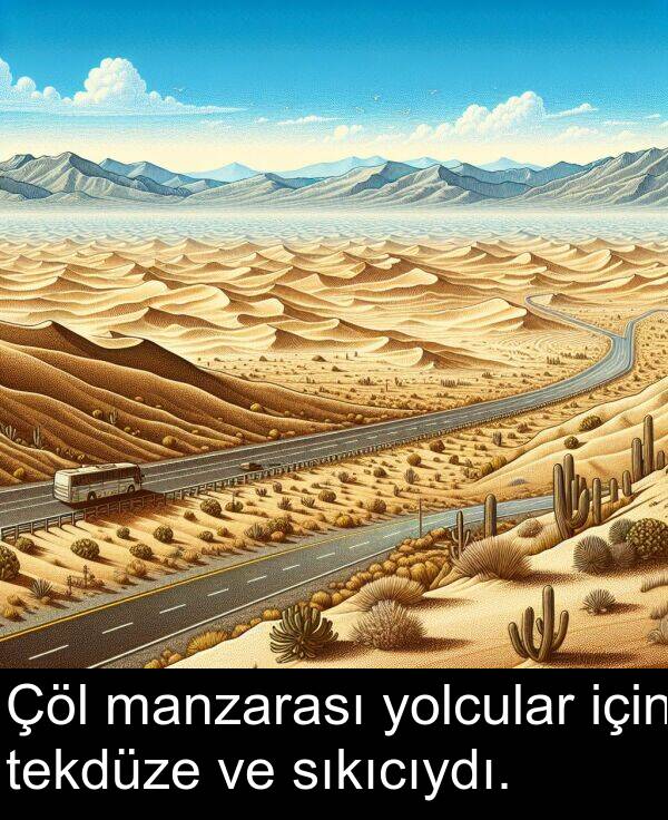 manzarası: Çöl manzarası yolcular için tekdüze ve sıkıcıydı.