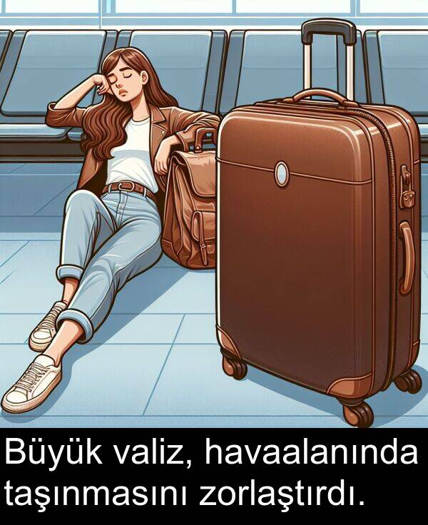 havaalanında: Büyük valiz, havaalanında taşınmasını zorlaştırdı.