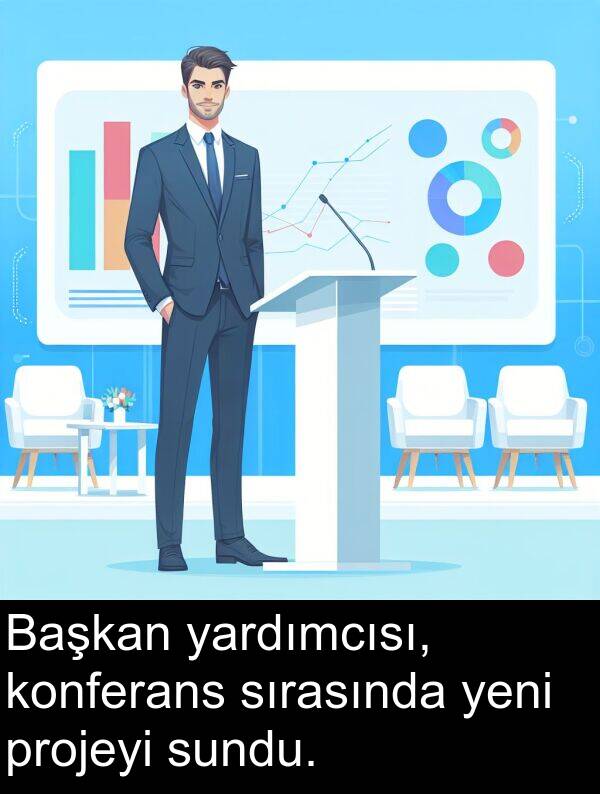 yardımcısı: Başkan yardımcısı, konferans sırasında yeni projeyi sundu.