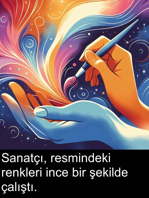 çalıştı: Sanatçı, resmindeki renkleri ince bir şekilde çalıştı.