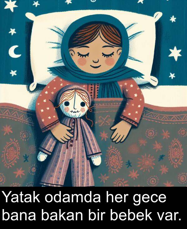 var: Yatak odamda her gece bana bakan bir bebek var.