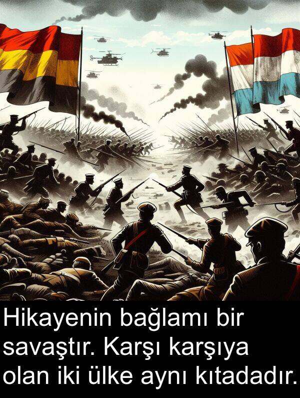 bağlamı: Hikayenin bağlamı bir savaştır. Karşı karşıya olan iki ülke aynı kıtadadır.