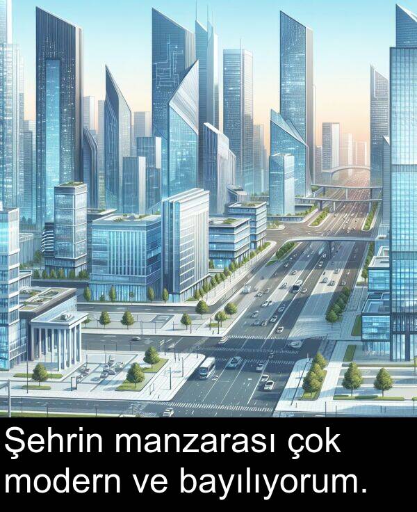 manzarası: Şehrin manzarası çok modern ve bayılıyorum.