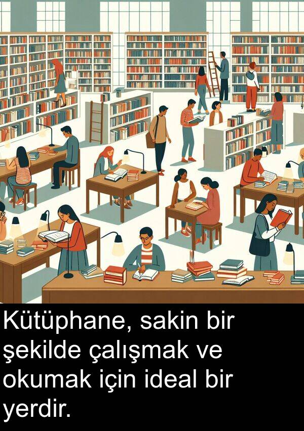 çalışmak: Kütüphane, sakin bir şekilde çalışmak ve okumak için ideal bir yerdir.