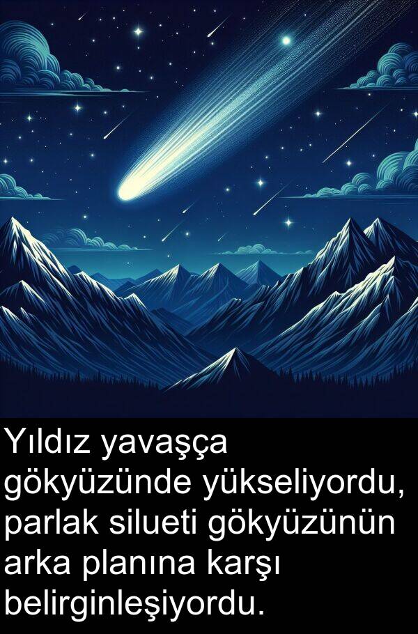 planına: Yıldız yavaşça gökyüzünde yükseliyordu, parlak silueti gökyüzünün arka planına karşı belirginleşiyordu.