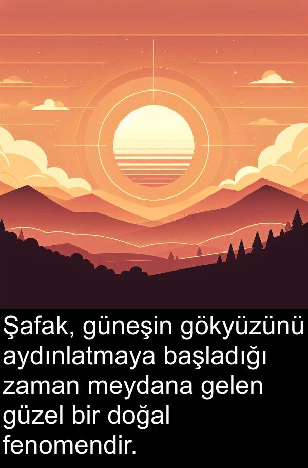 fenomendir: Şafak, güneşin gökyüzünü aydınlatmaya başladığı zaman meydana gelen güzel bir doğal fenomendir.