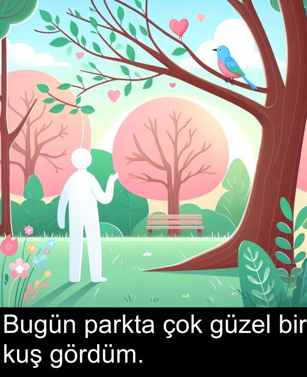 parkta: Bugün parkta çok güzel bir kuş gördüm.