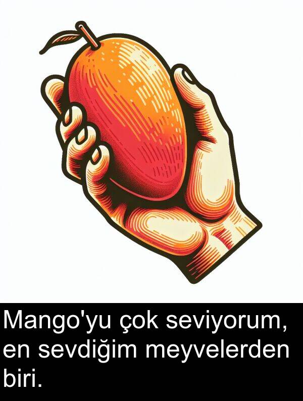 biri: Mango'yu çok seviyorum, en sevdiğim meyvelerden biri.