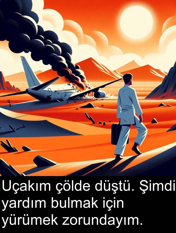 yardım: Uçakım çölde düştü. Şimdi yardım bulmak için yürümek zorundayım.